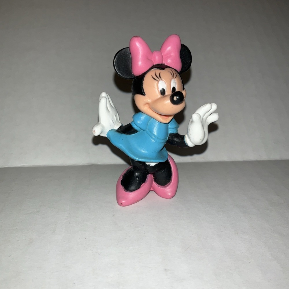 Vintage Disney Minnie Mouse Collectible Figurine 3 Inch Blue Dress Pink Bow - Picture 3 of 4